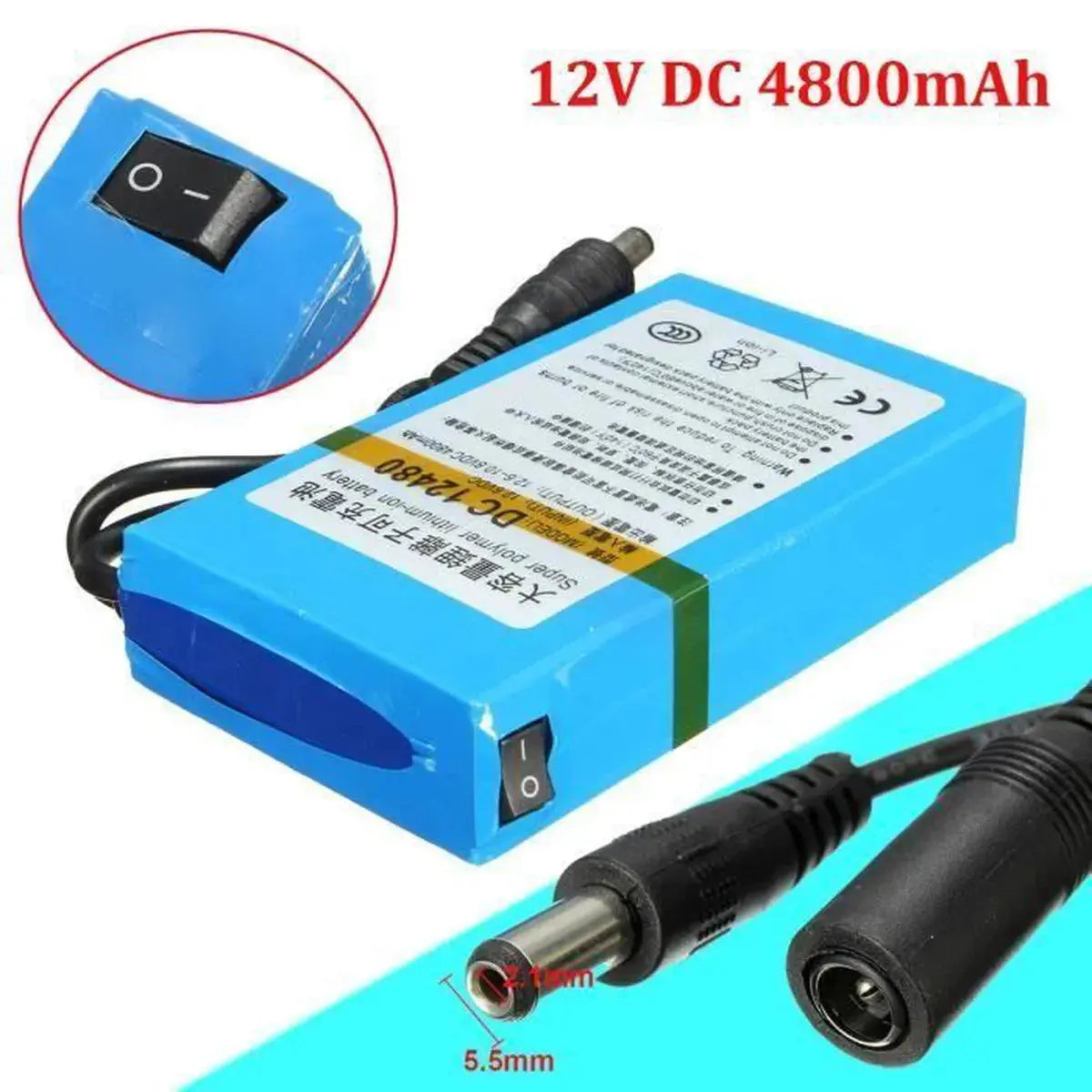 4800mAh Lithium Li-ion Batterie DC 12V Rechargeable Chargeur Pour CCTV Caméra Google