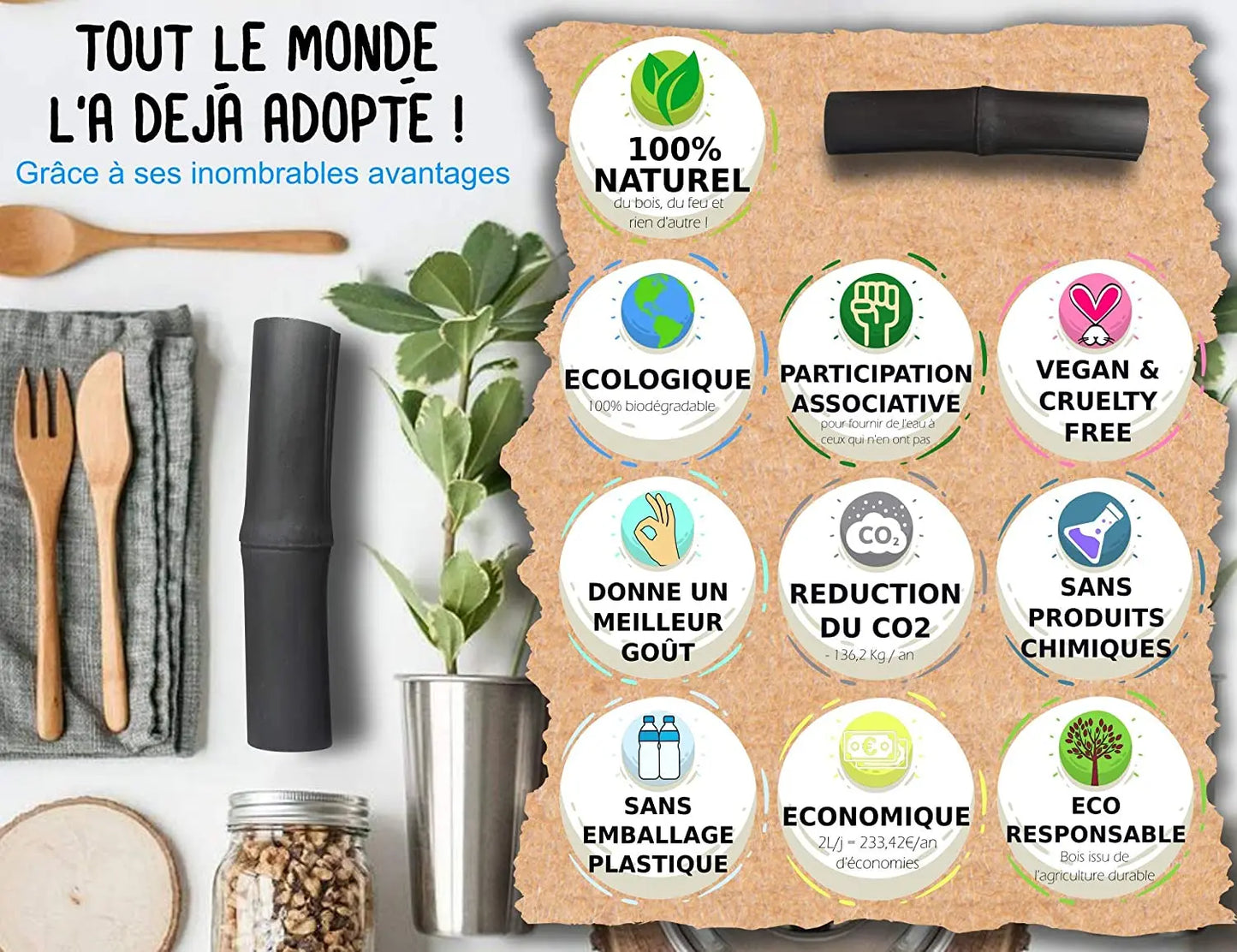 "Baytiz | Filtre à Eau Végétal au Charbon Actif de Bambou baytiz