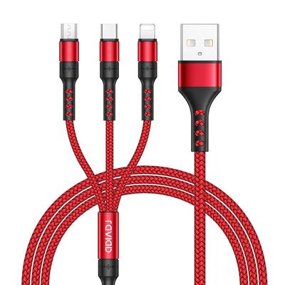 Câble Multi USB, RAVIAD 3 en 1 Multi Chargeur USB Câble en Nylon Tressé avec Micro USB Type C Connecteurs pour Samsung Galaxy S10/S9/S8,Huawei p30/P20,Honor.. Raviad