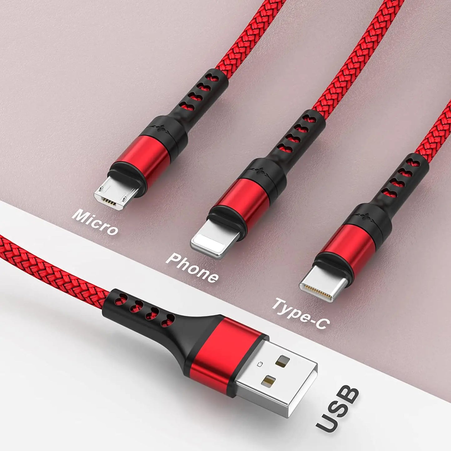 Câble Multi USB, RAVIAD 3 en 1 Multi Chargeur USB Câble en Nylon Tressé avec Micro USB Type C Connecteurs pour Samsung Galaxy S10/S9/S8,Huawei p30/P20,Honor.. Raviad