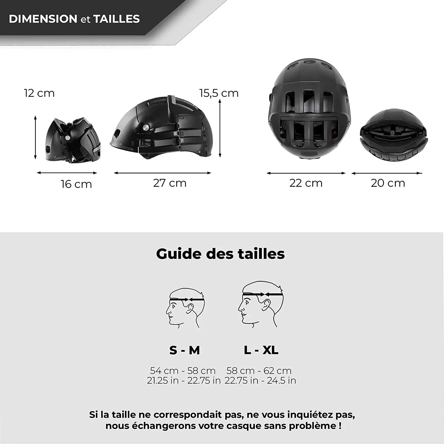 OVERADE Casque Pliable Plixi Fit pour vélo, Trottinette électrique, Overboard, gyroroue, Skateboard, Roller, VAE - Norme CE Yeelight