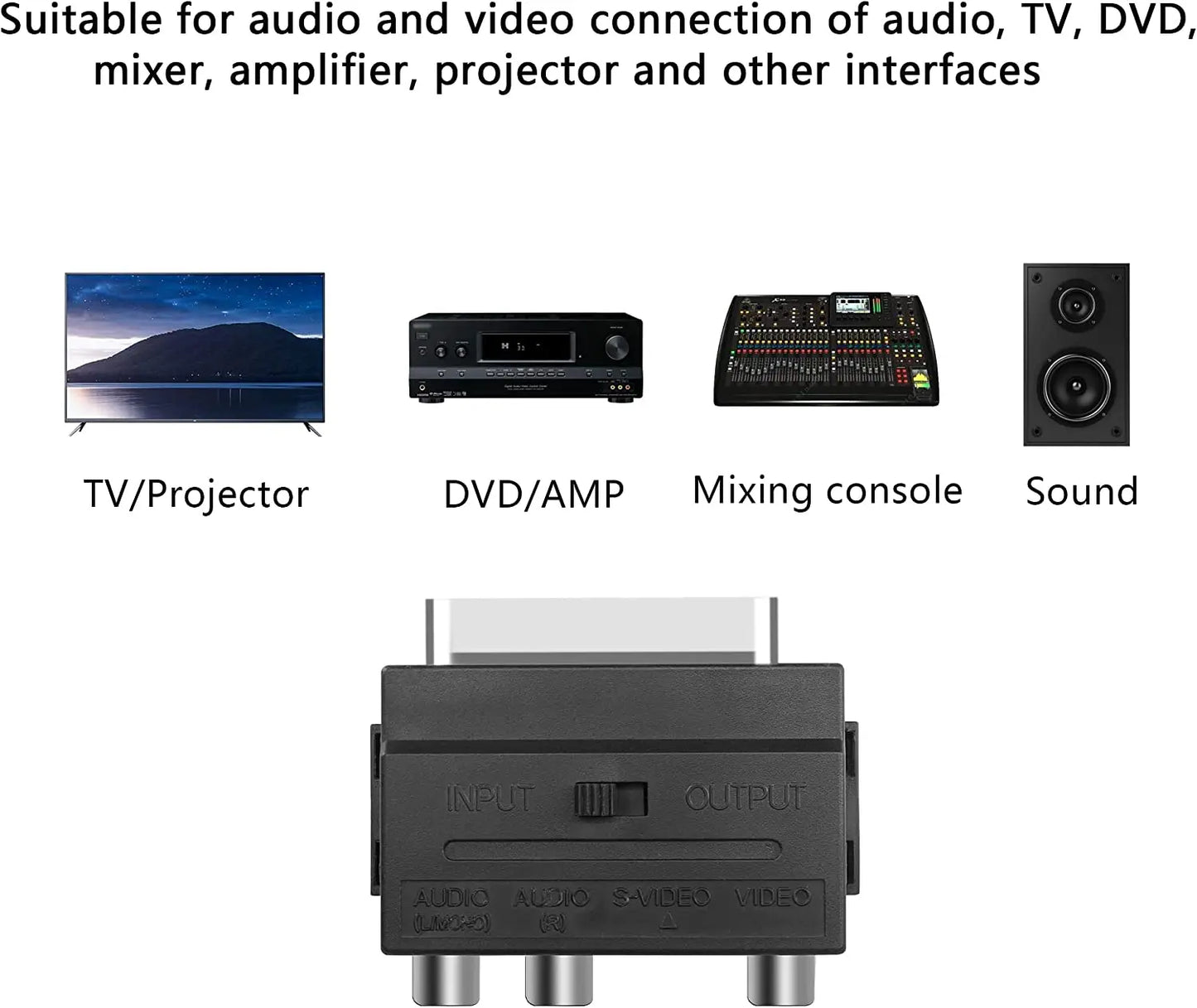Péritel Adaptateur Péritel vers 3X RCA AdaptateurSCART à AV, SCART à A / V (2 Audio et 1 vidéo) pour DVD TV VCR Newtechno