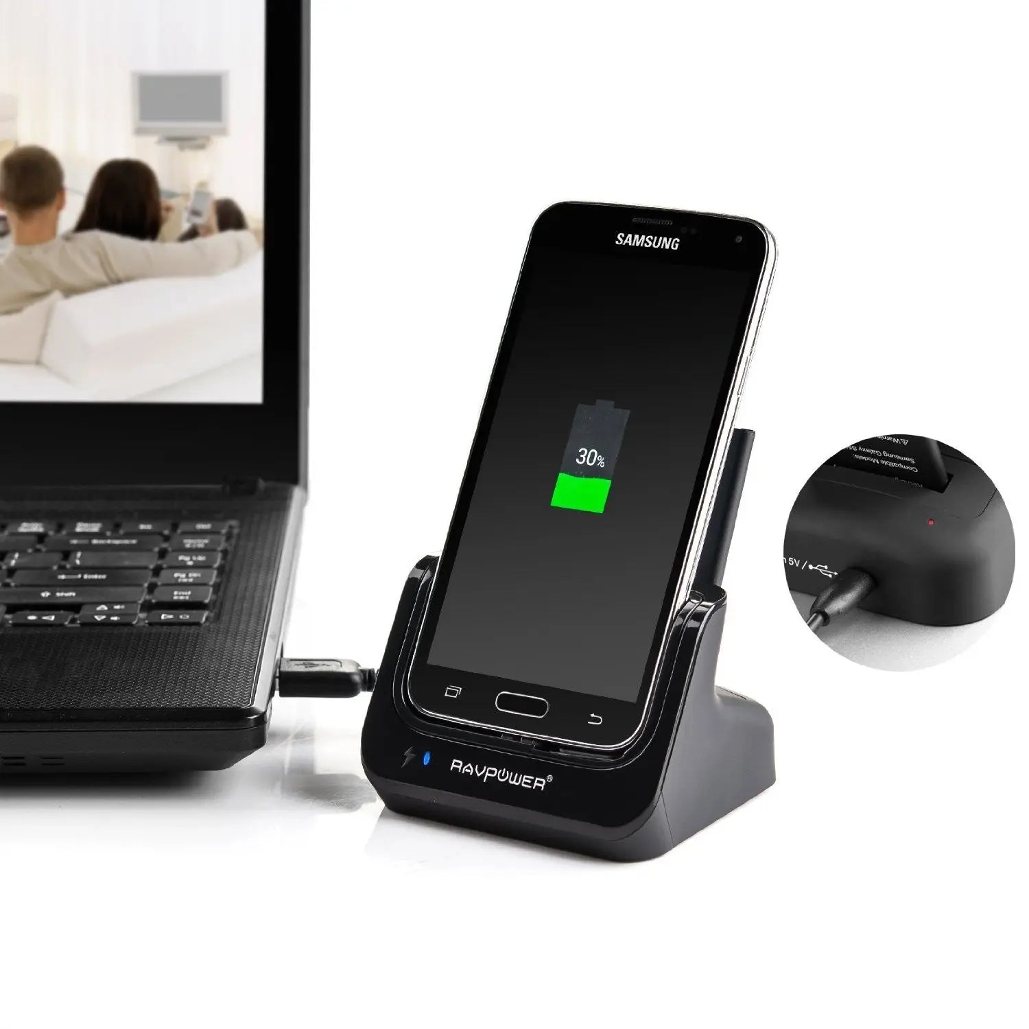 RAVPower 3 en 1 Station d'accueil dual Chargeur Dock Sync /station de recharge Samsung
